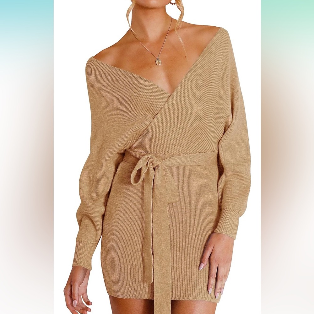 Fall wrap v neck sweater dress